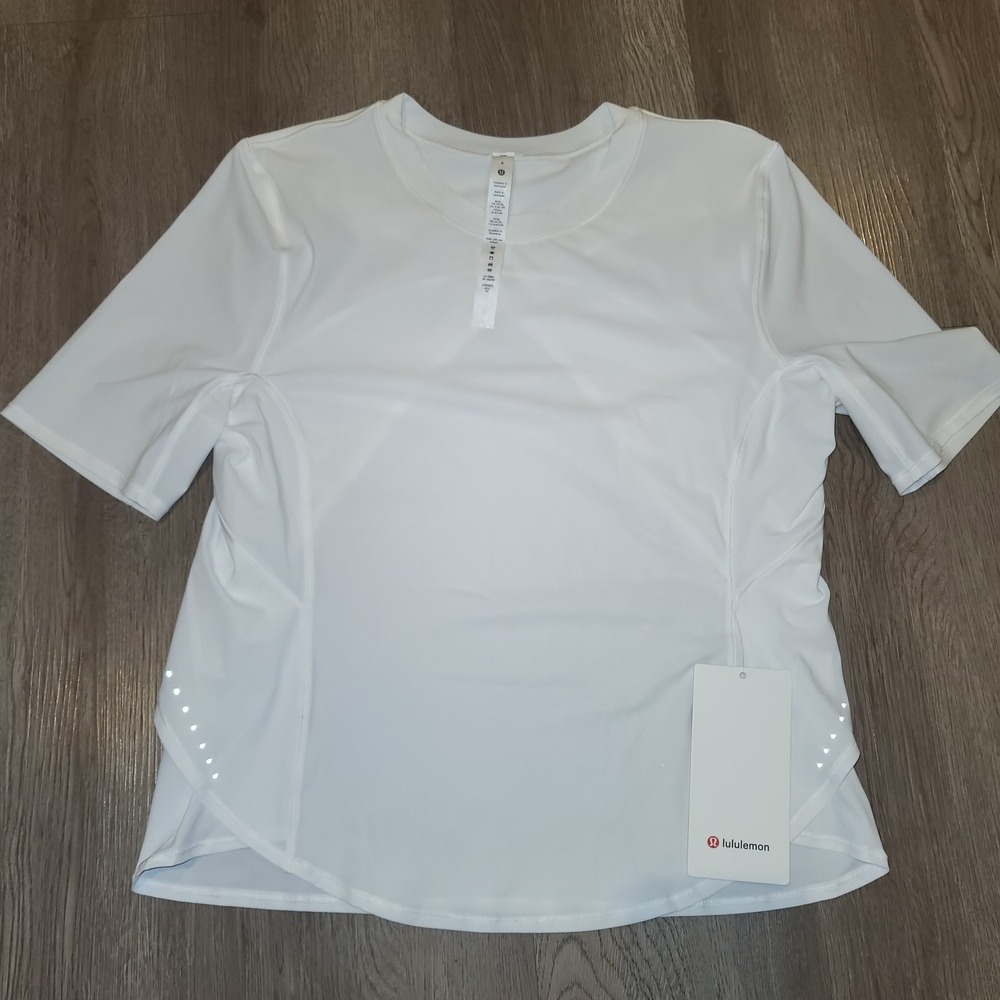 Lululemon UV-Protection Fold-Over Running T-shirt Stretch White Size 8 MSRP$78